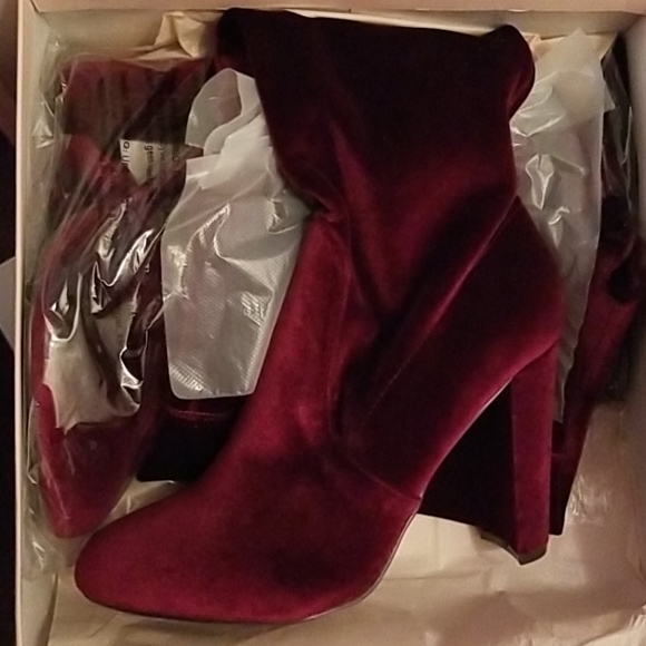 Burgundy Suede-like boots Wide-Width - Picture 1 of 5